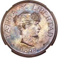 Cuba coin 1 Peso (1898) reverse reverse of 1 Peso (1898) coin with KM# PnB10 from Cuba. Inscription: PATRIA Y LIBERTAD * 1898 *