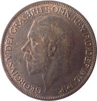 United Kingdom coin 1 Penny - George V - Modified portrait (1926 - 1927) obverse obverse of 1 Penny - George V - Modified portrait (1926 - 1927) coin with KM# 826 from United Kingdom. Inscription: GEORGIVS V DEI GRA:BRITT:OMN:REX FID:DEF:IND:IMP: BM