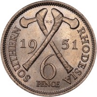 KM# 21 KG. SOUTHERN RHODESIA. 1951. 6. PENCE.