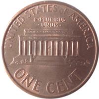 United States coin 1 Cent - Lincoln Memorial Cent (1983 - 2008) reverse reverse of 1 Cent - Lincoln Memorial Cent (1983 - 2008) coin with KM# 201b from United States. Inscription: UNITED STATES OF AMERICA E · PLURIBUS · UNUM · ONE CENT