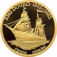reverse of 6000 Kwacha - Elizabeth II - RMS Douro (1999) coin from Zambia. Inscription: RMS DOURO 1865-1882 5 grams .9999 Au