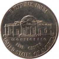 United States coin 5 Cents - Return to Monticello - Jefferson Nickel; 2'nd Portrait (2006 - 2015) reverse reverse of 5 Cents - Return to Monticello - Jefferson Nickel; 2'nd Portrait (2006 - 2015) coin with KM# 381 from United States. Inscription: E PLURIBUS UNUM MONTICELLO FIVE CENTS UNITED STATES OF AMERICA FS