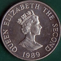Alderney coin 2 Pounds - Elizabeth II - Royal Visit (1989) obverse obverse of 2 Pounds - Elizabeth II - Royal Visit (1989) coin with KM# 1 from Alderney. Inscription: QUEEN ELIZABETH THE SECOND 1989
