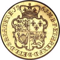 reverse of 1 Guinea - George III (1761) coin with KM# Pn41 from United Kingdom. Inscription: M·B·F·ET·H·REX·F·D·B·ET·L·D·S·R·I·A·T·ET·E·17 61·