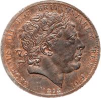 obverse of 1 Crown - George III (1818) coin with KM# PnI78 from United Kingdom. Inscription: GEORGIUS III D:G: BRITANNIARUM REX F:D: PISTRUCCI 1818