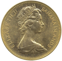 obverse of 100 Dollars - Elizabeth II (1967) coin with KM# 14 from Bahamas. Inscription: ELIZABETH II BAHAMA ISLANDS