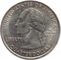 obverse of 1/4 Dollar - New York - Washington Quarter (2001) coin with KM# 318 from United States. Inscription: UNITED STATES OF AMERICA LIBERTY D IN GOD WE TRUST QUARTER DOLLAR