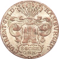 German States coin 8 Schilling (1762 - 1764) obverse obverse of 8 Schilling (1762 - 1764) coin with KM# 425 from German States.