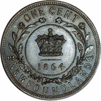 reverse of 1 Cent - Victoria (1864) coin with KM# Pn2 from Canada. Inscription: ONE CENT 1864 NEWFOUNDLAND