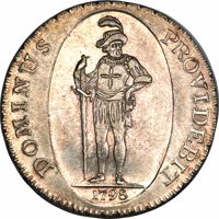 Swiss cantons coin 1 Thaler (1798) reverse reverse of 1 Thaler (1798) coin with KM# 164 from Swiss cantons. Inscription: DOMINUS PROVEDEBIT 1798
