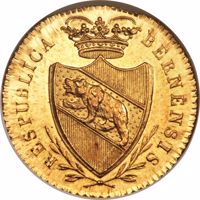 Swiss cantons coin 1 Duplone (1819) obverse obverse of 1 Duplone (1819) coin with KM# 163 from Swiss cantons. Inscription: RESPUBLICA BERNENSIS