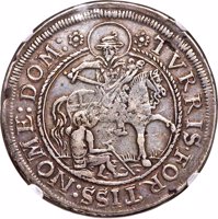 Swiss cantons coin 1 Thaler (1653) reverse reverse of 1 Thaler (1653) coin with KM# 24 from Swiss cantons. Inscription: TVRRIS•FORTISS:NOME:DOM