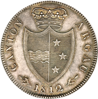 Swiss cantons coin 4 Franken (1812) obverse obverse of 4 Franken (1812) coin with KM# 20 from Swiss cantons. Inscription: CANTON ARGAU 1812