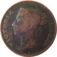 obverse of 1 Cent - Victoria (1862) coin with KM# 6 from Straits Settlements. Inscription: VICTORIA QUEEN