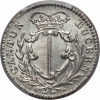 Swiss cantons coin 5 Batzen (1810) obverse obverse of 5 Batzen (1810) coin with KM# 104 from Swiss cantons. Inscription: CANTON LUCERN