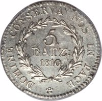 Swiss cantons coin 5 Batzen (1810) reverse reverse of 5 Batzen (1810) coin with KM# 104 from Swiss cantons. Inscription: DOMINE CONSERVA NOS IN PACE * 5 BATZ: 1810