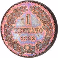 reverse of 1 Centavo (1892) coin with KM# Pn5 from Nicaragua. Inscription: 1 CENTAVO 1892