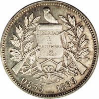 obverse of 2 Reales (1893) coin with KM# Pn14 from Guatemala. Inscription: LIBERTAD 15 de SETE de 1821 0,835 ESSAI 1893