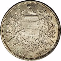 Guatemala coin 4 Reales (1893) obverse obverse of 4 Reales (1893) coin with KM# Pn15 from Guatemala. Inscription: LIBERTAD 15 DE SETIEMBRE DE 1821 0,835 ESSAI 1893