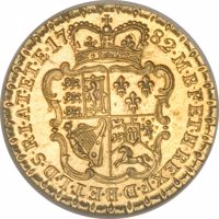 reverse of 1 Guinea - George III (1782) coin with KM# Pn59 from United Kingdom. Inscription: M·B·F·ET·H·REX·F·D·B·ET·L·D·S·R·I·A·T·ET·E·17 82·