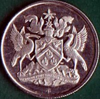 obverse of 25 Cents - Elizabeth II (1973) coin with KM# 59 from Trinidad and Tobago. Inscription: TOGETHER WE ASPIRE TOGETHER WE ACHIEVE FM