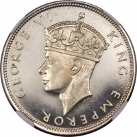 obverse of 1 Rupee - George VI (1938) coin with KM# 19 from Mauritius. Inscription: GEORGE VI KING EMPEROR PM