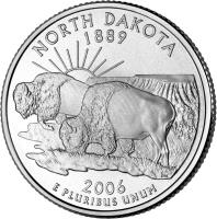 reverse of 1/4 Dollar - North Dakota - Washington Quarter (2006) coin with KM# 385 from United States. Inscription: NORTH DAKOTA 1889 2006 W PLURIBUS UNUM