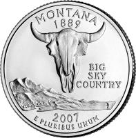 United States coin 1/4 Dollar - Montana - Washington Quarter (2007) reverse reverse of 1/4 Dollar - Montana - Washington Quarter (2007) coin with KM# 396 from United States. Inscription: MONTANA 1889 BIG SKY COUNTRY 2007 E PLURIBUS UNUM