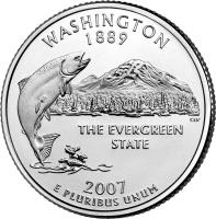 reverse of 1/4 Dollar - Washington - Washington Quarter (2007) coin with KM# 397 from United States. Inscription: WASHINGTON 1889 THE EVERGREEN STATE 2007 E PLURIBUS UNUM