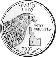 United States coin 1/4 Dollar - Idaho - Washington Quarter (2007) reverse reverse of 1/4 Dollar - Idaho - Washington Quarter (2007) coin with KM# 398 from United States. Inscription: IDAHO 1890 ESTO PERPETUA 2007 E PLURIBUS UNUM