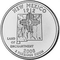 United States coin 1/4 Dollar - New Mexico - Washington Quarter (2008) reverse reverse of 1/4 Dollar - New Mexico - Washington Quarter (2008) coin with KM# 422 from United States. Inscription: NEW MEXICO 1912 LAND OF ENCHANTMENT 2008 E PLURIBUS UNUM