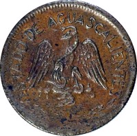 Mexico coin 5 Centavos (1915) obverse obverse of 5 Centavos (1915) coin with KM# 603 from Mexico. Inscription: ESTADO DE AGUASCALIENTES