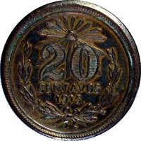 Mexico coin 20 Centavos (1915) reverse reverse of 20 Centavos (1915) coin with KM# 600 from Mexico.