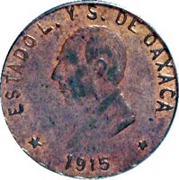 Mexico coin 5 Centavos - Provisional Government (1915) obverse obverse of 5 Centavos - Provisional Government (1915) coin with KM# 720 from Mexico. Inscription: ESTADO L. Y S. DE OAXACA *1915*