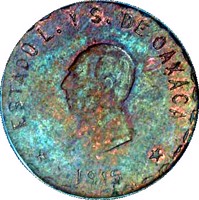 Mexico coin 10 Centavos - Provisional Government (1915) obverse obverse of 10 Centavos - Provisional Government (1915) coin with KM# 724 from Mexico. Inscription: ESTADO L. Y S. DE OAXACA *1915*