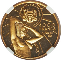 obverse of 1000 Francs - 10th Anniversary of Independence (1970) coin with KM# 8 from Chad. Inscription: REPUBLIQUE DU TCHAD 1.000 FRANCS
