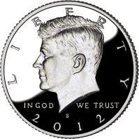 obverse of 1/2 Dollar - Kennedy Half Dollar; Silver Proof (1992 - 2015) coin with KM# A202c from United States. Inscription: LIBERTY IN GOD WE TRUST S 1994