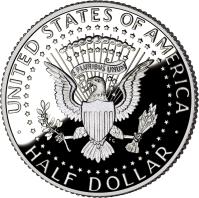 United States coin 1/2 Dollar - Kennedy Half Dollar; Silver Proof (1992 - 2015) reverse reverse of 1/2 Dollar - Kennedy Half Dollar; Silver Proof (1992 - 2015) coin with KM# A202c from United States. Inscription: UNITED STATES OF AMERICA E PLURIBUS UNUM HALF DOLLAR