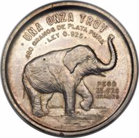 Mexico coin 1 Onza (1951) reverse reverse of 1 Onza (1951) coin with KM# Pn198 from Mexico. Inscription: • UNA ONZA TROY 480 GRANOS DE PLATA PURA • LEY 0.925 • PESO 33.625 GRAMOS