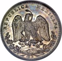obverse of 8 Reales (1882) coin with KM# Pn136a from Mexico. Inscription: REPUBLICA MEXICANA