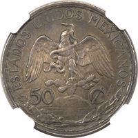 obverse of 50 Centavos (1907) coin with KM# Pn173 from Mexico. Inscription: ESTADOS UNIDOS MEXICANOS 50 ¢ ESSAI