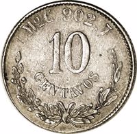 Mexico coin 10 Centavos (1868) reverse reverse of 10 Centavos (1868) coin with KM# Pn109 from Mexico. Inscription: MoC.902,7 10 CENTAVOS