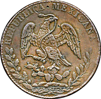 obverse of 8 Reales (1829) coin with KM# Pn21 from Mexico. Inscription: REPUBLICA MEXICANA