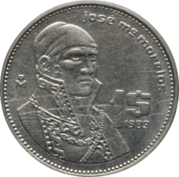 reverse of 1 Peso (1983) coin with KM# Pn228 from Mexico. Inscription: josé ma morelos 1$ 1983 Mo