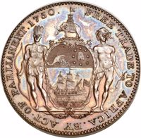 Gold Coast coin 1 Ackey - George III (1796) reverse reverse of 1 Ackey - George III (1796) coin with KM# Pn7 from Gold Coast. Inscription: FREE TRADE TO AFRICA. BY ACT. OF PARLIAMENT. 1750.