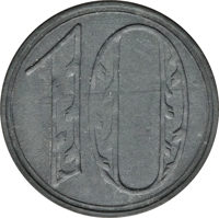 reverse of 10 Pfennig (1920) coin with KM# Tn2 from Danzig. Inscription: 10