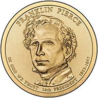 United States coin 1 Dollar - Franklin Pierce (2010) obverse obverse of 1 Dollar - Franklin Pierce (2010) coin with KM# 476 from United States. Inscription: FRANKLIN PIERCE IN GOD WE TRUST 14th PRESIDENT 1853-1857