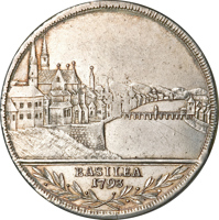 reverse of 1 Thaler (1793) coin with KM# 185 from Swiss cantons. Inscription: BASILEA 1793