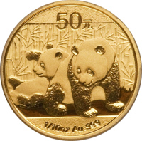 China coin 50 Yuan - Panda Series - Panda; Gold Bullion (2010) reverse reverse of 50 Yuan - Panda Series - Panda; Gold Bullion (2010) coin with KM# 1929 from China. Inscription: 50元 1/10 oz Au .999