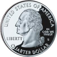 obverse of 1/4 Dollar - Delaware - Washington Quarter; Silver Proof (1999) coin with KM# 293a from United States. Inscription: UNITED STATES OF AMERICA LIBERTY S IN GOD WE TRUST QUARTER DOLLAR